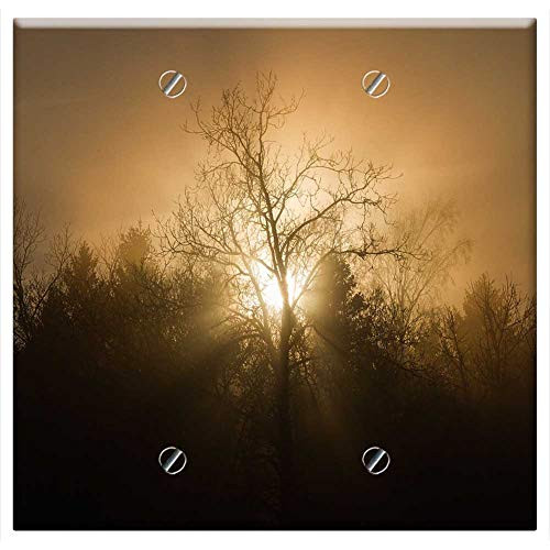 Double Blank Wall Plate Cover - Sunset Trees Mist Silhouette Sun Nature Evening