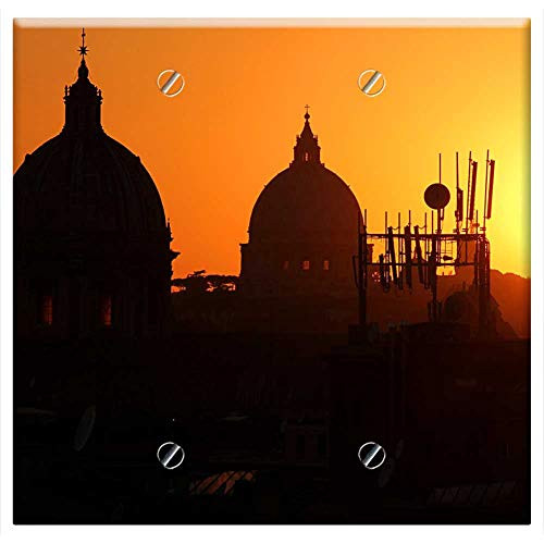 Double Blank Wall Plate Cover - Silhouette Sunset City Rome Double Blank Wall Plate Cover - Silhouette Sunset City Rome
