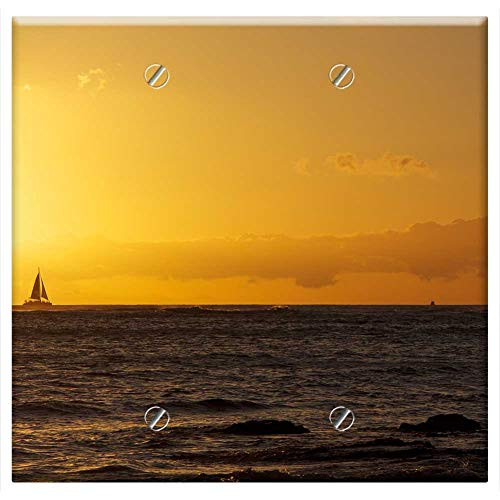 Double Blank Wall Plate Cover - Hawaii Sunset Sailboat Yellow Orange Ocean Beach