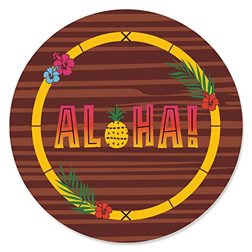Tiki Luau - Tropical Hawaiian Summer Party Circle Sticker Labels - 24 Count