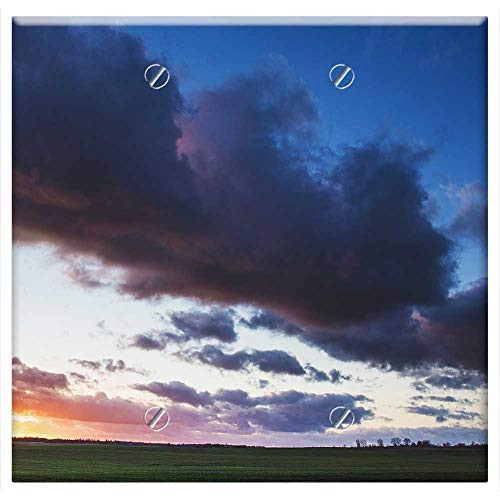 Double Blank Wall Plate Cover - Sunset Dusk Sky Clouds Field Grass Landscape Double Blank Wall Plate Cover - Sunset Dusk Sky Clouds Field Grass Landscape
