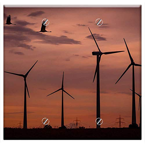 Double Blank Wall Plate Cover - Wind Park Sunset Birds Wind Energy Sky Clouds Double Blank Wall Plate Cover - Wind Park Sunset Birds Wind Energy Sky Clouds