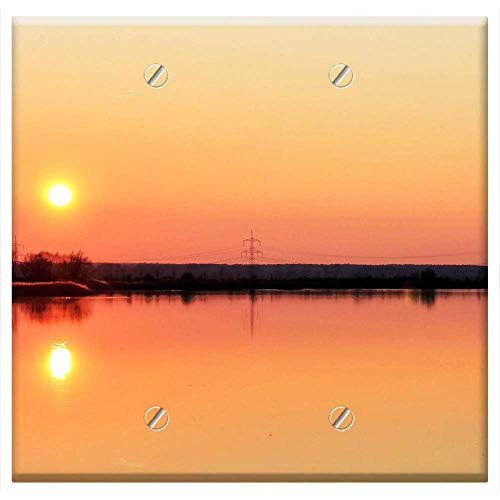 Double Blank Wall Plate Cover - Lake Landscape Nature Sunset Mirrored