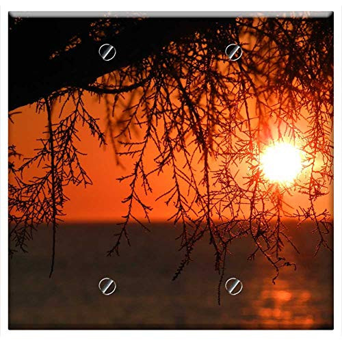 Double Blank Wall Plate Cover - Sea Sunset Sun Tree Evening Twilight