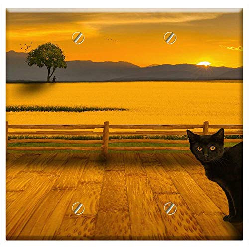 Double Blank Wall Plate Cover - Cat Landscape Sunset Sun Hills Decking Fence Double Blank Wall Plate Cover - Cat Landscape Sunset Sun Hills Decking Fence