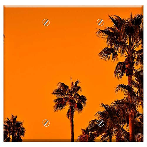 Double Blank Wall Plate Cover - Palm Trees Sunset Sky Exotic Nature Orange