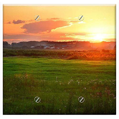 Double Blank Wall Plate Cover - Sunset Nature Grass Landscape Evening Double Blank Wall Plate Cover - Sunset Nature Grass Landscape Evening