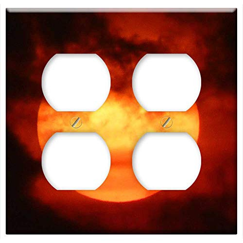 Double Duplex Outlet Wall Plate Cover - Sun Sunset Red Fire Sky Clouds 1