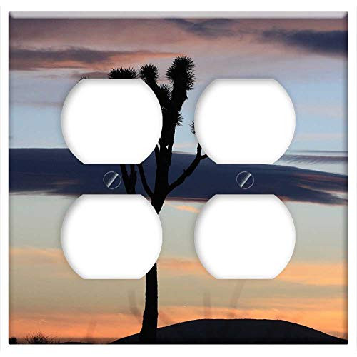 Double Duplex Outlet Wall Plate Cover - Sunset Landscape Tree Mountains Silhouettes Desert