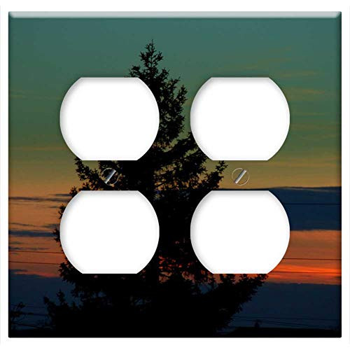 Double Duplex Outlet Wall Plate Cover - Tree Sunset Sky Cloud In The Evening Double Duplex Outlet Wall Plate Cover - Tree Sunset Sky Cloud In The Evening