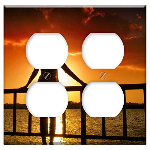 Double Duplex Outlet Wall Plate Cover - Sunset Silhouette Landscape Nature Sun City