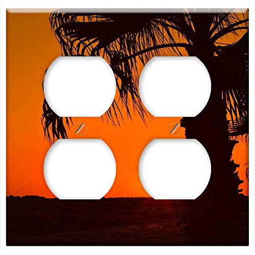 Double Duplex Outlet Wall Plate Cover - Palm Tree Sun Sunset Summer Nature Sunlight Double Duplex Outlet Wall Plate Cover - Palm Tree Sun Sunset Summer Nature Sunlight