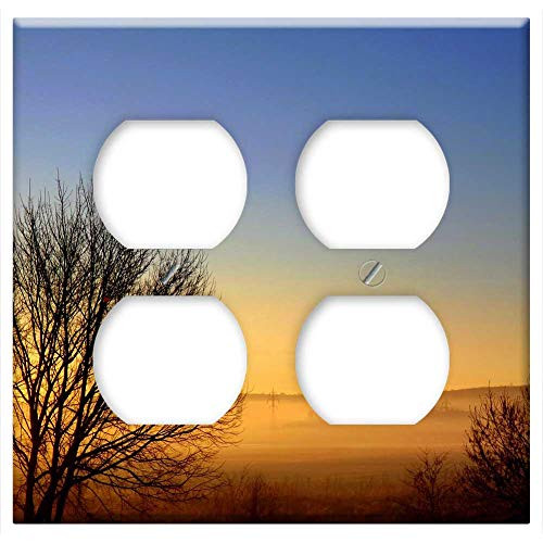 Double Duplex Outlet Wall Plate Cover - The Haze Sunset Tree Camp Landscape Sky