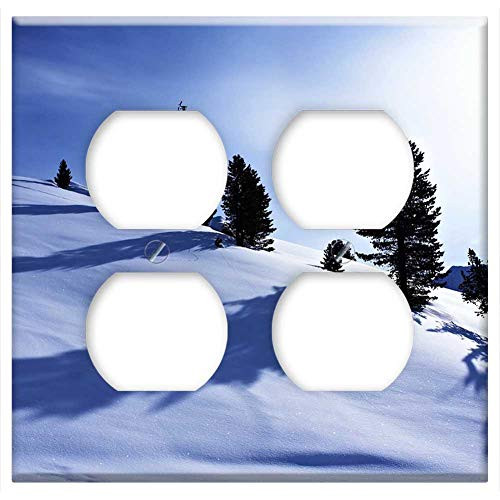 Double Duplex Outlet Wall Plate Cover - Snow Winter Mountains Tree Wintry Sun Shadow