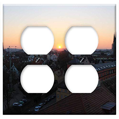 Double Duplex Outlet Wall Plate Cover - Ulm Sunset MUnster City View City Sun