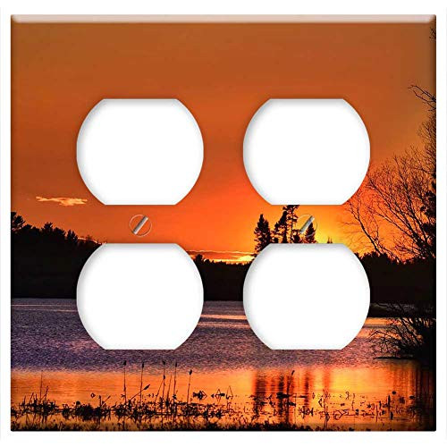 Double Duplex Outlet Wall Plate Cover - Sunset Twilight Evening Sun Water Lake Trees Double Duplex Outlet Wall Plate Cover - Sunset Twilight Evening Sun Water Lake Trees