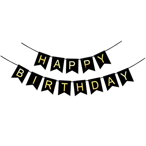 LOCCA Black and Gold Happy Birthday Bunting Banner Sign for Sweet 16, 18th, 21st, 25th, 30th, 40th, 50th, 60th, 70th, 75th, 80th, 90th Birthday Party Supplies for Girl Boy Men Women Adult LOCCA Black and Gold Happy Birthday Bunting Banner Sign for Sweet 16, 18th, 21st, 25th, 30th, 40th, 50th, 60th, 70th, 75th, 80th, 90th Birthday Party Supplies for Girl Boy Men Women Adult