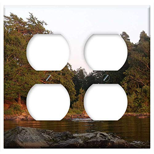 Double Duplex Outlet Wall Plate Cover - Sunrise Immeln Lake Water Tree Nature Landscapes