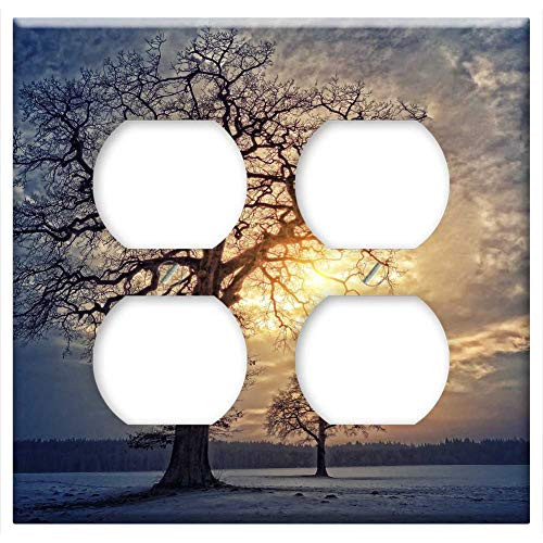 Double Duplex Outlet Wall Plate Cover - Tree Nature Landscape Dawn Sunset Clouds Sky