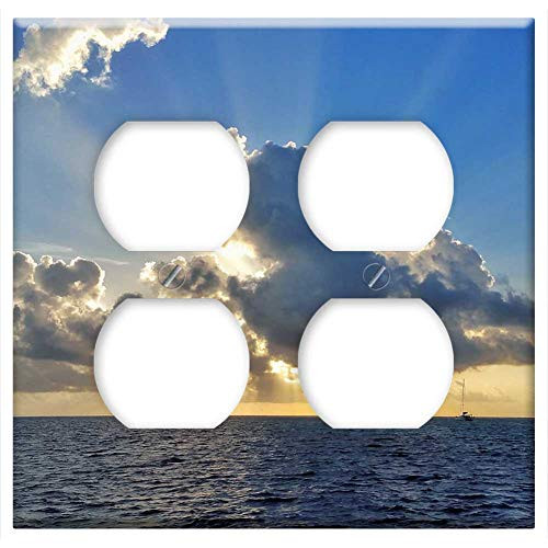 Double Duplex Outlet Wall Plate Cover - Sunrise Clouds Ocean Landscape Rays Sky