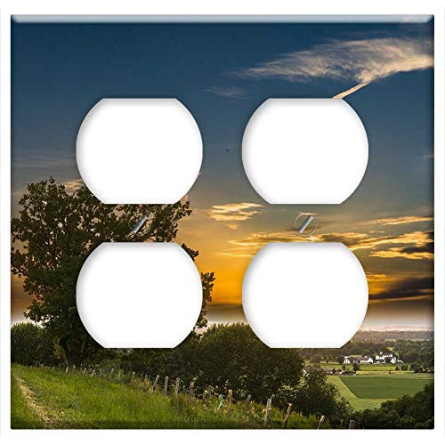 Double Duplex Outlet Wall Plate Cover - Sunset Rural Sky Landscape Abendstimmung Nature