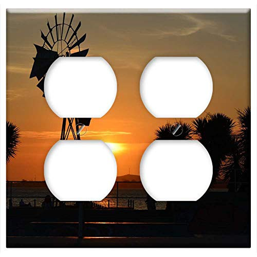 Double Duplex Outlet Wall Plate Cover - Sunset Silhouette Sky Dawn Sol Outdoors Nature