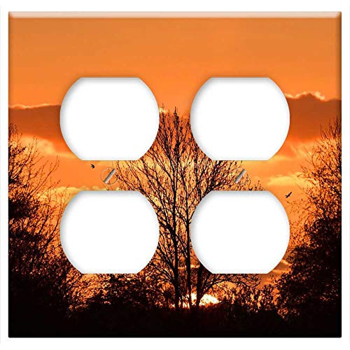 Double Duplex Outlet Wall Plate Cover - Sunset Red Afterglow Sky Clouds Evening Sky