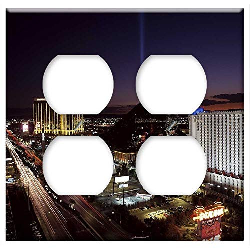 Double Duplex Outlet Wall Plate Cover - Las Vegas Strip Sunset Night Evening Aerial View