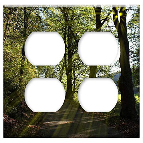 Double Duplex Outlet Wall Plate Cover - Forest Path Trees Sun Rays Nature Walk Away