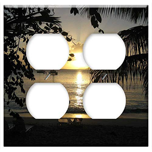 Double Duplex Outlet Wall Plate Cover - Sunset Sea Sun Sunrise Sunlight Evening Outdoor