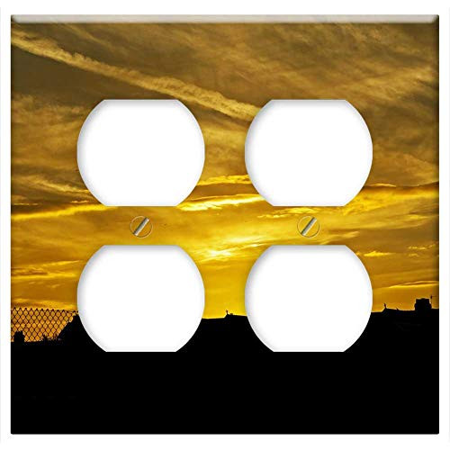 Double Duplex Outlet Wall Plate Cover - Sunset Background Houses House City England