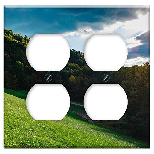 Double Duplex Outlet Wall Plate Cover - Clouds Forest Grass Landscape Nature Sky Sun