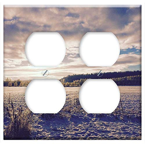 Double Duplex Outlet Wall Plate Cover - Snow Background Landscape Winter Sunset Sky Clouds