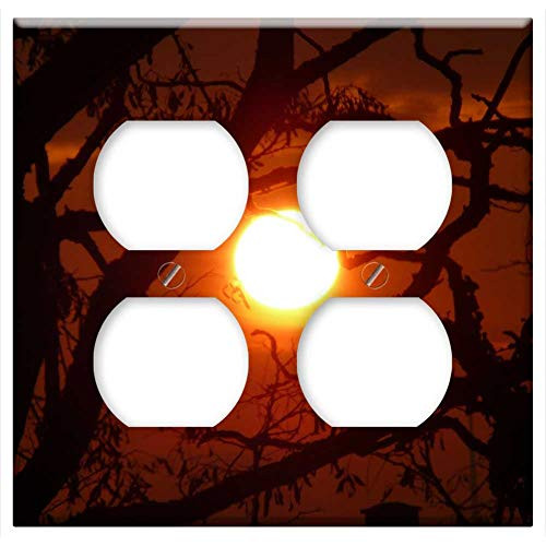 Double Duplex Outlet Wall Plate Cover - Sunset Sun Afterglow Romance Love Tree Branches
