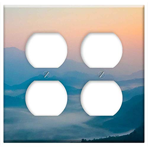 Double Duplex Outlet Wall Plate Cover - Mountain Sunset Adventure Landscape Mountain Top