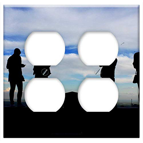 Double Duplex Outlet Wall Plate Cover - Silhouette Clouds People Shooting Sky Sunset