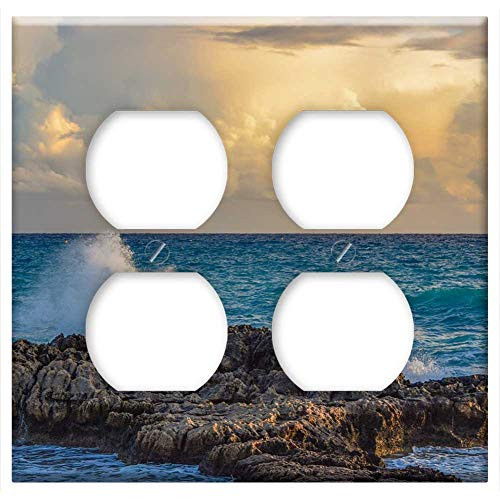 Double Duplex Outlet Wall Plate Cover - Sea Seashore Rocky Coast Sunset Sky Clouds Wave
