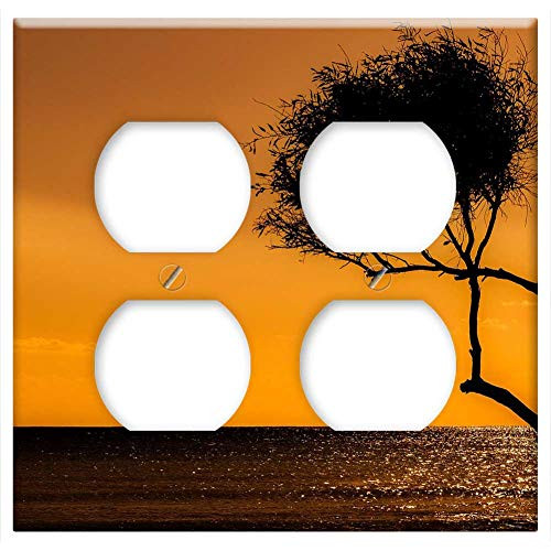 Double Duplex Outlet Wall Plate Cover - Sunset Tree Silhouetted Silhouette Dusk Evening
