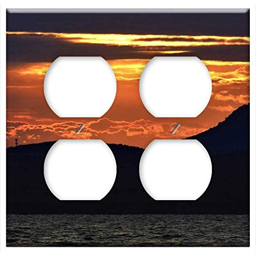 Double Duplex Outlet Wall Plate Cover - Lake Balaton Sunrise Sunlight Day S Orange