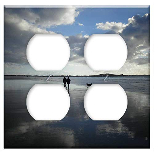 Double Duplex Outlet Wall Plate Cover - Brittany Beach Sea Sun Clouds Mirroring