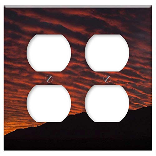Double Duplex Outlet Wall Plate Cover - Sunrise Landscape Sky Clouds Colorful Silhouette