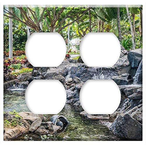 Double Duplex Outlet Wall Plate Cover - Resort Waterfall Garden Rock Water Travel Nature
