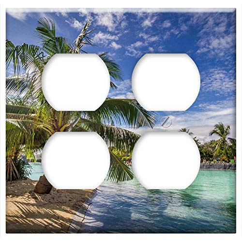 Double Duplex Outlet Wall Plate Cover - Tropical Sea Blue Vacation Nature Travel Water