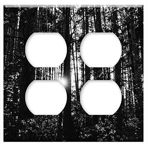 Double Duplex Outlet Wall Plate Cover - Forest Flare Wood Trunks Trees Nature Sunshine