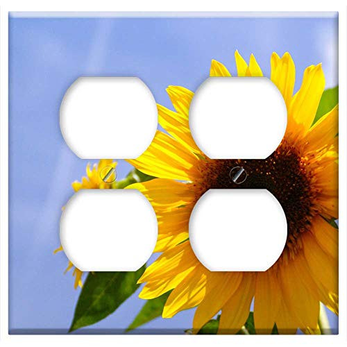 Double Duplex Outlet Wall Plate Cover - Sunflower Flower Sun Sky Blue Sky Sol Blue Sky