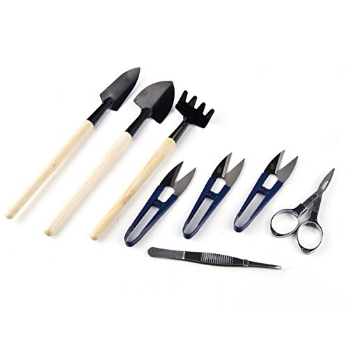 ZELAR MADE Bonsai Set 8 Pcs - Include Pruner,Fold Scissors,Mini Rake,Bud & Leaf Trimmer Set by