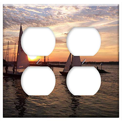 Double Duplex Outlet Wall Plate Cover - Sunset Sail Ship Water Lake Mood Holiday