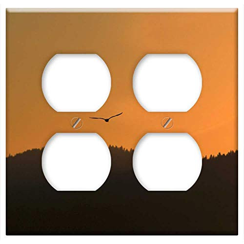 Double Duplex Outlet Wall Plate Cover - Sunset Mountains Silhouette Bird Sunset Mountain