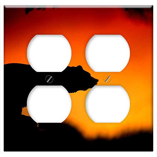 Double Duplex Outlet Wall Plate Cover - Sunset Silhouette Dawn Wilderness Bear Nature