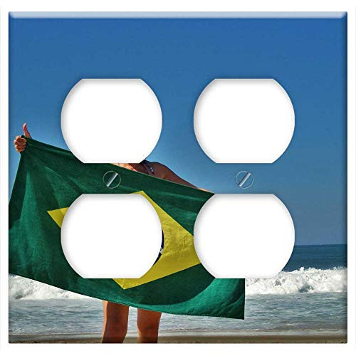 Double Duplex Outlet Wall Plate Cover - Rio Copacabana Beach Holiday Sun Blue Sky Woman Double Duplex Outlet Wall Plate Cover - Rio Copacabana Beach Holiday Sun Blue Sky Woman